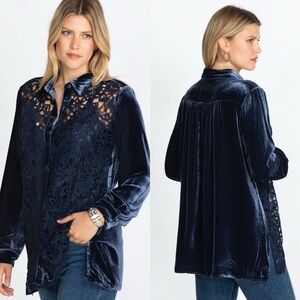 Johnny Was / Flicka Lace Front Button Down Shirt Navy Velvet